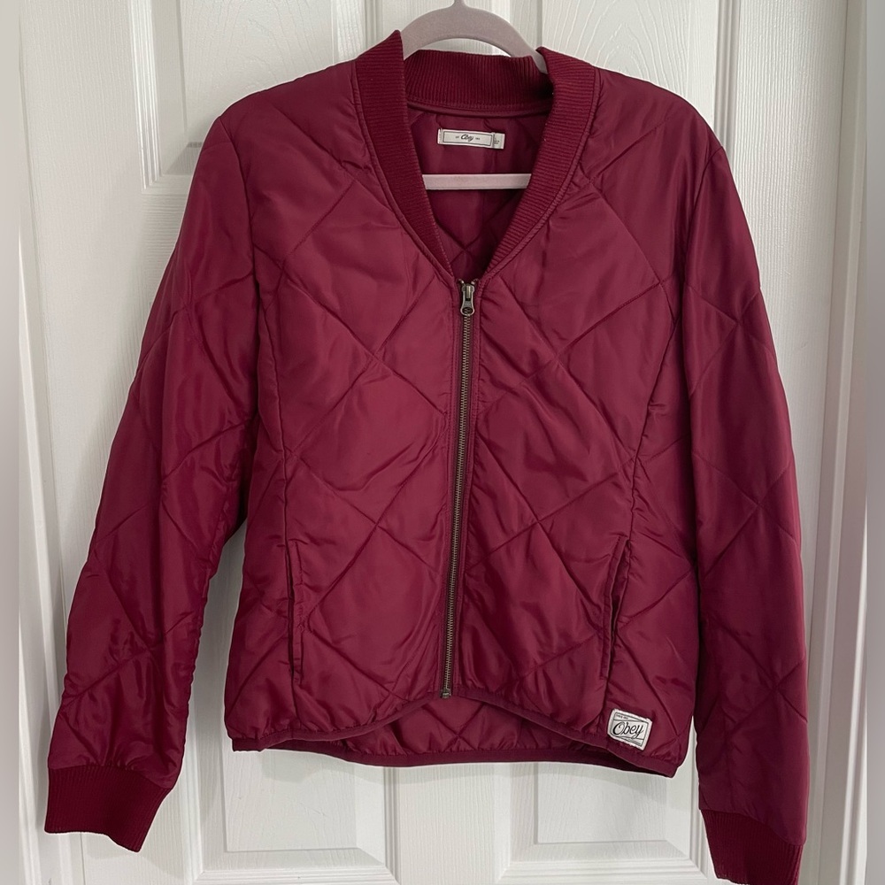 Obey Maroon Bomber Jacket